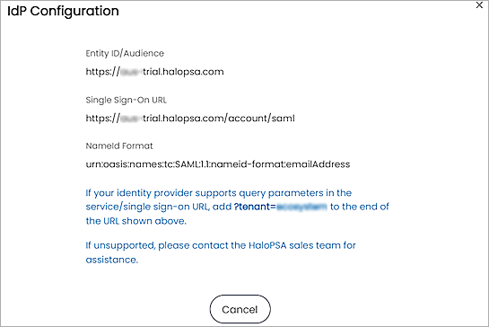 Screenshot of ldP Configuration page in HaloPSA